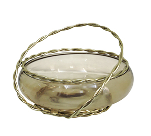 Bol à fruits élégant en verre ambré avec poignée en fil de laiton torsadé, centre de table décoratif vintage pour la décoration de la maison et de la cuisine - Product Image 1