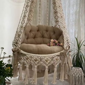 <b>Macrame</b> hangessel,<b>macrame</b> swing,handmade decorasion,gardens swing,gardens decor,<b>macrame</b> chair,<b>macrame</b> hallwanking swing,beige sw - Product Image 1