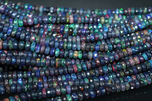 AAA Quality Black Ethiopian <b>Opal</b> Faceted Rondelle Beads 6-8 mm 16 Inches <b>Opal</b> Beads For Jewellery Making - Product Image 4
