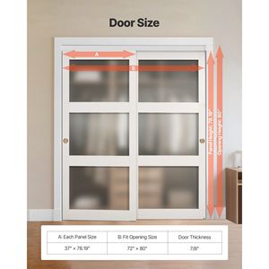 Kit de herrajes para puertas correderas de armario de vidrio esmerilado de 3 hojas, de 72 pulgadas (doble 37 pulgadas) x 80 pulgadas, con guía de suelo sólida para puertas correderas dobles - Product Image 2