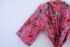 Bata Kimono de Algodón Suave y Transpirable con Estampado de Dibujos Animados Naaz Textile para Mujer, Camisón de Verano Hecho a Mano ODM con Cuello en V y Cintura Elástica - Product Image 2