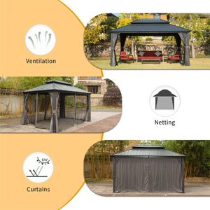Gazebo in Alluminio 10 X 14 con Tetto Doppio in Acciaio Zincato e Rete Protettiva, Pergola Permanente - Product Image 5