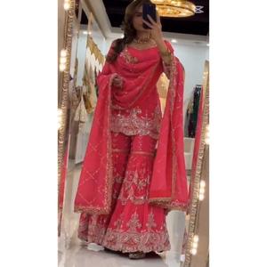 Conjunto de Fiesta de Diseño con Top, Sharara, Plazzo y Dupatta, Traje Étnico Largo Hasta el Suelo, Ideal para Bodas y Festivales - Product Image 3
