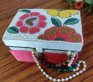Beautiful Handmade Hand Embroidery Rectangle Jewelry <b>Box</b> with Florals Pattern and Embossed Finish - Product Image 1