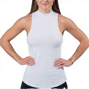 Top de Punto Blanco de Cuello Alto para Mujer, Minimalista, de Color Sólido, Transpirable, de Spandex y Poliéster, Sin Mangas - Product Image 5