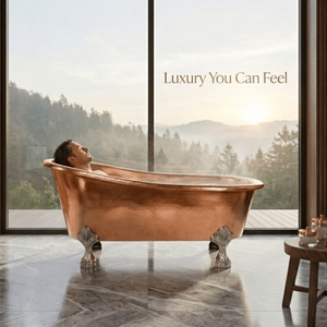 Baignoire autoportante élégante en cuivre martelé avec pieds métalliques décoratifs – Baignoire profonde haut de gamme pour salles de bain inspirées du spa - Product Image 3