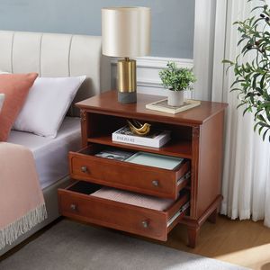 Table d'appoint de style farmhouse à 2 tiroirs Open Space avec station de charge et ports USB, design Pilas cannelé - Product Image 5