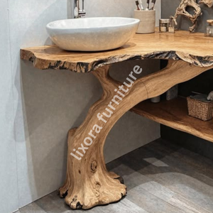 Luxury Handcrafted Rustic Live Edge Solid Wood <b>Bathroom</b> <b>Vanity</b> Artistic Branch Base Natural Console - Product Image 5