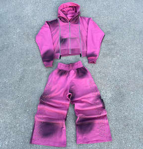 Survêtement Homme Premium Tendance avec Strass, Effet Délavé, Coupe Oversize, Sweat à Capuche et Pantalon de Survêtement Imprimé, Fermeture Éclair, Personnalisable, Décontracté, pour l'Extérieur - Product Image 6