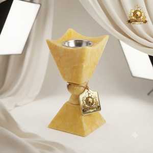 Brûleur d'encens en résine à texture marbrée jaune, brûleur d'oud arabe, brûleur de bakhoor, mabkhara de luxe pour table, porte-parfum pour la maison et le bureau - Product Image 1