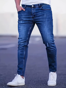 Jean en toile coupe droite pour homme, léger, en coton, déchiré, décontracté, avec fermeture éclair, anti-boulochage, séchage rapide, respirant, hiver - Product Image 4