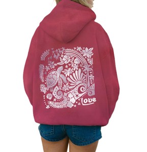 Sudadera con Capucha Oversize Estampada Sunshine, de Felpa, Casual, Unisex, Color Granate, con Bolsillos, para Otoño - Product Image 2
