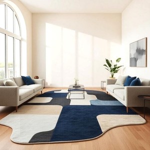 Hand Tufted Blue <b>Grey</b> Abstract Wool <b>Rug</b> Modern Irregular Area Carpet for <b>Living</b> <b>Room</b> Bedroom Home Decor Wholesale Supplier - Product Image 1
