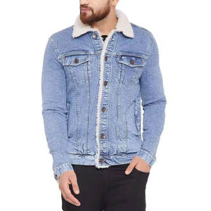Winter fleece lined men denim jacket thick warm sherpa collar outerwear distressed blue jean <b>coat</b> fashion casual - Product Image 5