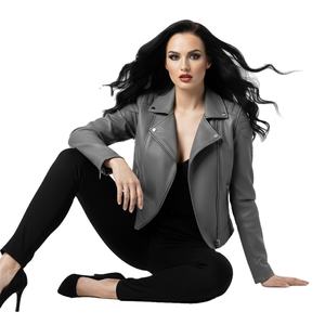 Long Style Grey Leather Motorbike <b>Jacket</b> <b>Women</b> Custom Bulk Wholesale Factory Price Genuine Biker Style Ladies Fashion <b>Jacket</b> - Product Image 1