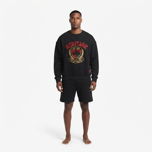 Custom 430gsm Heavyweight Cotton Crewneck Sweatshirt V-Insert Streetwear <b>Men</b> Screen Printed <b>Pullover</b> OEM Manufacturer - Product Image 1