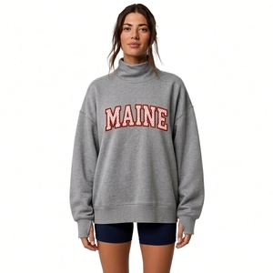 Sudadera de cuello alto para mujer, estilo oversize, holgada, de manga larga, informal, con cuello acanalado, ropa de moda personalizada - Product Image 3