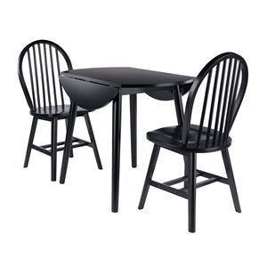 Moreno 3 pezzi nero foglia goccia tavolo da pranzo Set con Windsor sedie per la sala da pranzo di casa - Product Image 2
