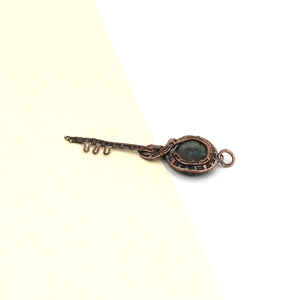 Pendentif ovale en labradorite enroulée sur fil, plaqué cuivre antique, en laiton, bijou de déclaration, vente en gros - Product Image 3