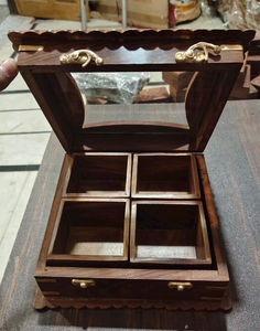 Boîte à épices en bois de Sheesham pour la cuisine, organisateur d'épices à 4 compartiments avec couvercle en verre, conteneur de rangement en bois pour la cuisine - Product Image 4