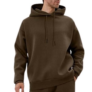 Survêtement à capuche pour homme, marron foncé, couleur unie, coton, coupe classique, avec poches latérales, vêtements d'automne - Product Image 4