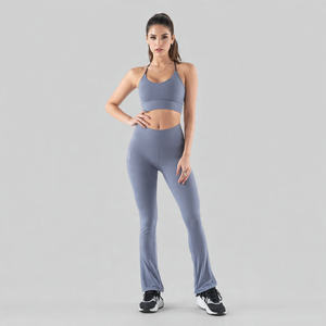 กางเกงเลกกิ้งขาบานรัดรูปสำหรับผู้หญิง ชุดออกกำลังกายโยคะ กางเกงขาบานรัดรูปเอวยางยืดสำหรับผู้หญิง ชุดออกกำลังกายฟิตเนส กางเกงเลกกิ้งขาบาน - Product Image 1