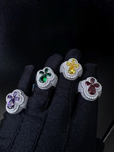 JEWERA Glam Flower Hip Hop Cocktail <b>Rings</b> with Lab Created Zircon Pave Setting Brass <b>Gold</b> Plated Unisex Party - Product Image 5