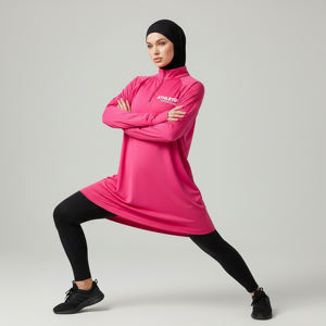 เสื้อคลุมมุสลิมแขนยาวแบบสุภาพสำหรับผู้หญิง มีรูสำหรับนิ้วโป้ง สวมใส่สบาย ระบายอากาศได้ดี UPF50+ เหมาะสำหรับเล่นกีฬาและสวมใส่เป็นชั้นในได้ทุกฤดู - Product Image 1