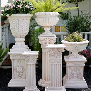 Urna Decorativa de Mármol Blanco, Ecológica, Duradera, Tallada a Mano, Estilo Vintage, para Jardín, Pedestal Clásico para Interiores/Exteriores - Product Image 1