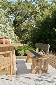 Banc de jardin en teck massif avec assise en rotin tressé, mobilier moderne 2 places - Product Image 6