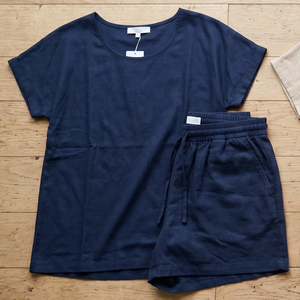 Women's Summer Cotton Short Sleeve Shirt With Drawstring Shorts <b>Set</b> Solid Color Casual Loose Fit T Shirt Shorts Two Piece Ladies - Product Image 3