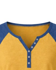 เสื้อยืดแขนสั้นคอปกแบบเฮนลีย์สีเหลืองน้ำเงินสำหรับผู้หญิง ทรงหลวม สวมใส่สบาย ผ้าฝ้าย เหมาะสำหรับฤดูร้อน มีกระดุมที่คอ เนื้อผ้านุ่ม - Product Image 5