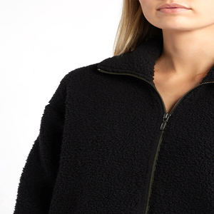 Fabricant OEM, vente en gros, veste en sherpa d'hiver pour femmes, logo personnalisé, veste en polaire à capuche entièrement zippée, chaude - Product Image 5