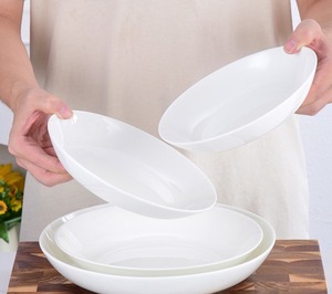 Assiettes à soupe profondes en porcelaine fine, durables, élégantes, translucides, blanc pur, texture sous-glaçure lisse et brillante, sans BPA, pour usage quotidien - Product Image 3