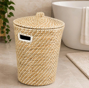 Panier de rangement rond en jonc de mer tressé à la main, moderne, avec poignées, capacité 5 kg, pour salle de bain, placard, chambre d'enfant, décoration intérieure - Product Image 4