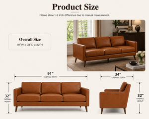 Modern Genuine Leather Three Seat <b>Sofa</b> With Wood Legs Tight Back Square Arms Midcentury Living Room Furniture Leather <b>Sofa</b> - Product Image 2