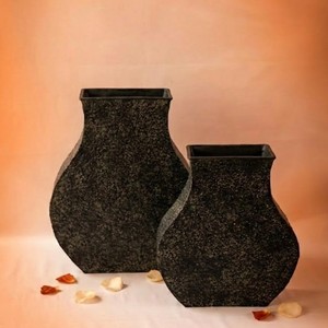 Top selling Handcrafted Abstract Curved Metal Flower <b>Vase</b> Set of 2 with Hammered Texture Black Finish for Home Decor and Wedding - Product Image 1