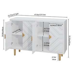 48-Inch Modern 4-Door Credenza Embossed <b>Sideboard</b> with Shelves Storage <b>Sideboard</b> for Living and Dining Room - Product Image 3