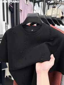 เสื้อยืดผู้ชายทรงสลิมฟิต แขนสั้น แต่งขอบรุ่ย สไตล์วินเทจ ดีไซน์เรียบหรู ดูดีแบบลำลอง - Product Image 4