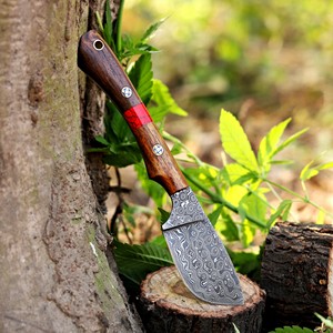 มีดเหล็กดามัสกัสทำมือ ใบมีดแบบ Fixed Blade พร้อมปลอกหนัง EDC ด้ามจับไม้พะยูง สำหรับล่าสัตว์ ปอกหนัง ตั้งแคมป์  รับผลิตตามแบบ OEM/ODM - Product Image 2