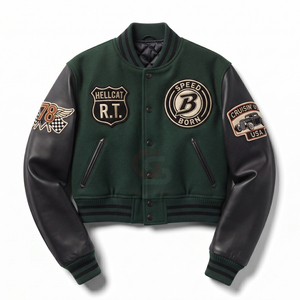 Wholesale Custom Women's Varsity <b>Jacket</b> Letterman Style wool <b>Leather</b> Sleeves Embroidered Logo <b>Winter</b> women Crop Varsity <b>Jackets</b> - Product Image 1