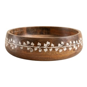 Bol de service artisanal en bois d'acacia naturel, écologique, rond, pour salades, fruits, collations et mélange, vaisselle de cuisine - Product Image 5