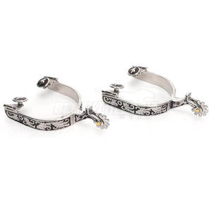 เดือยขี่ม้าแบบตะวันตกสำหรับมืออาชีพ พร้อมลวดลายดอกไม้เคลือบเงิน - Product Image 1