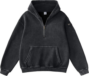 Sweat-shirts à capuche surdimensionnés à demi-zip en coton épais 450g, style américain tendance, délavés à l'acide, imprimés sur mesure, haute qualité, vente en gros - Product Image 5
