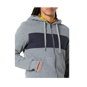 Sweat-shirt à capuche gris pour homme en coton molletonné, entièrement zippé, coupe oversize, color block, décontracté, idéal pour le printemps, anti-boulochage - Product Image 2