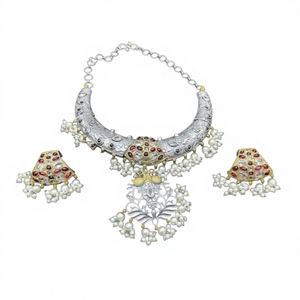 Ensemble collier et boucles d'oreilles indiens traditionnels plaqués or bicolore avec zircon, bijoux de luxe tendance pour femmes, occasions de fête - Product Image 1