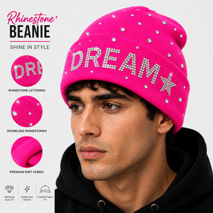 Custom Rhinestone Beanie Hat for <b>Men</b> Women | Sparkle Crystal Cuffed Knit Winter <b>Cap</b> | OEM Wholesale - Product Image 6