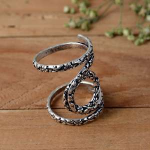 Handmade 925 Sterling <b>Silver</b> Arthritis Finger Splint <b>Ring</b> | Oxidized Flower Design <b>Adjustable</b> Joint Support for PIP & DIP - Product Image 2