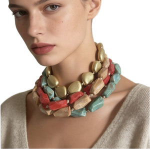 Bohemian Multi-layer Resin Beaded Link Chain Choker Statement <b>Collar</b> Necklace Party Summer Fashion Women's Jewelry - Product Image 1
