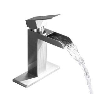 Rubinetto da Bagno Monocomando a Cascata in Nichel Spazzolato, 1-3 Fori, con Piastra di Fissaggio per Lavabo - Product Image 3